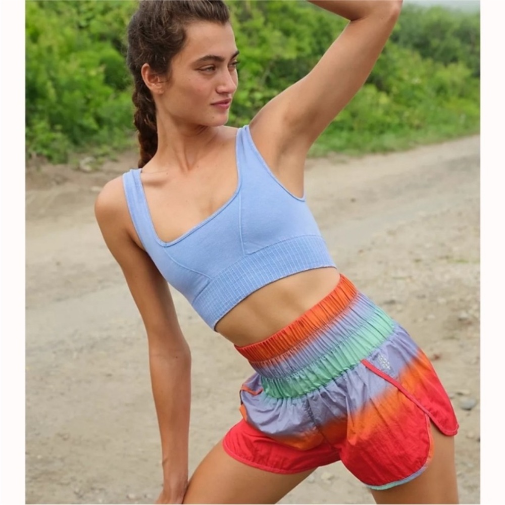 Free people movement ombré rainbow high waisted shorts